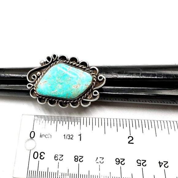 Vintage Native American Blue Turquoise Sterling Silver Ring Size 7.5 13 Grams - Picture 6 of 6